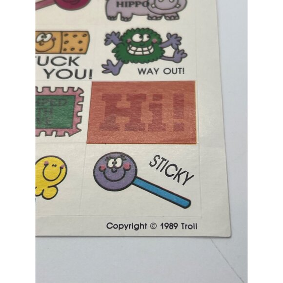 Vintage 1989 Troll Stickers Sheet Nostalgic Cartoon Graphics Fun Phrases - Picture 3 of 3
